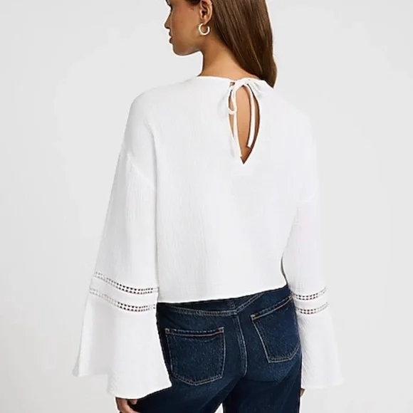 Express White Crewneck with Bell Sleeves - Picture 2 of 4